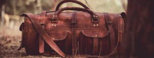 Brown leather duffel bag