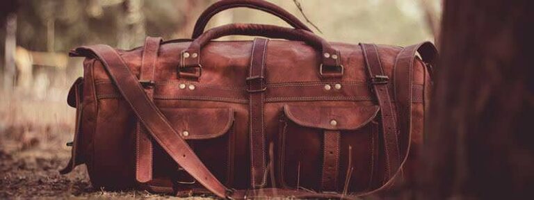Brown leather duffel bag
