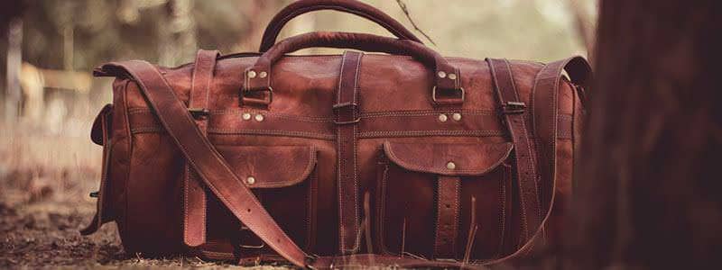 Brown leather duffel bag