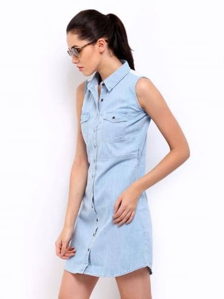 Light blue denim dress from the back