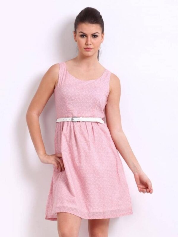 Model in a pink skater dress