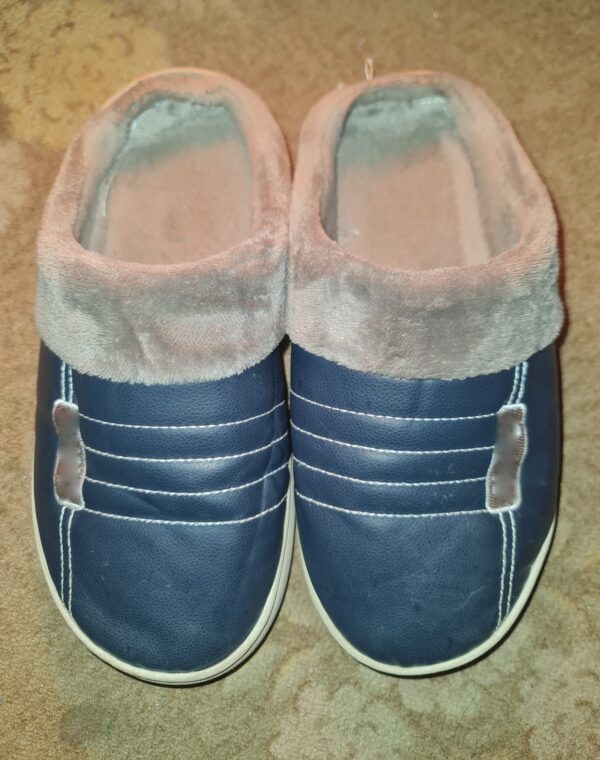 Blue and grey cotton slippers