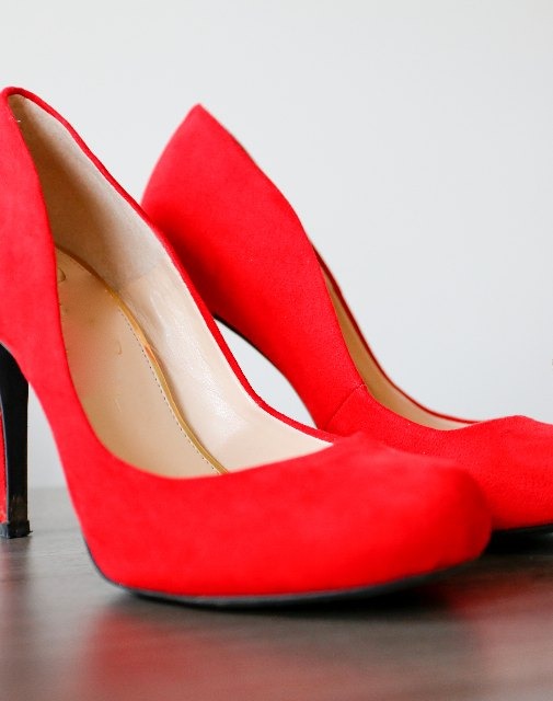 Red suede high heels