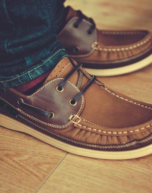 Brown leather boat shoes
