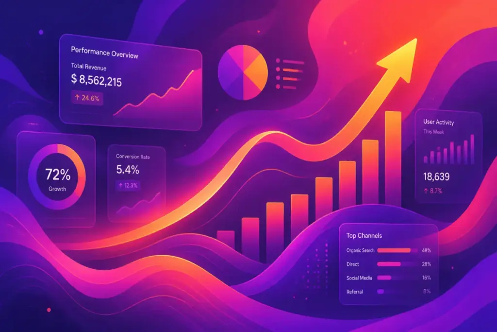 CanvasPulse analytics dashboard showing colorful data charts