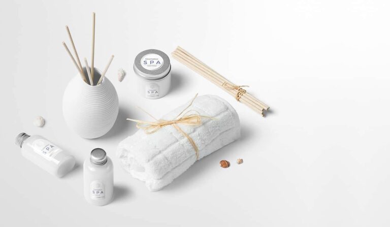 Spa products arranged on a stone tray